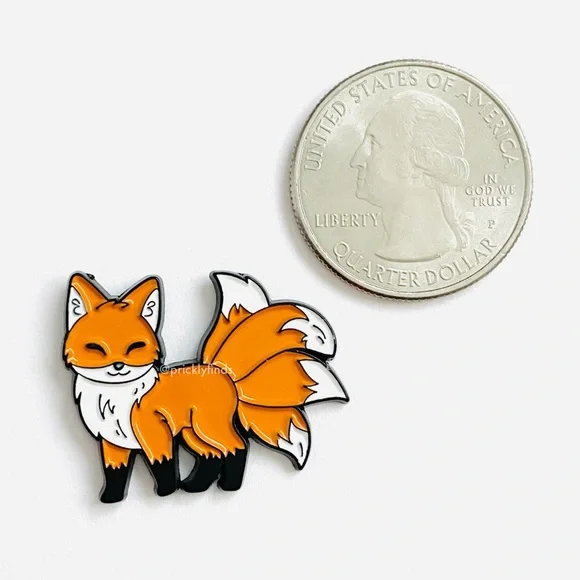 4/$20 Frisky Orange Fox With Four Tails Enamel Pin - Picture 2 of 3